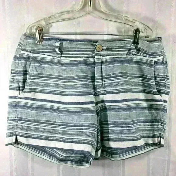 Artisan NY Blue and White Women's Size: 4 100% Linen Striped Fabric Shorts - Picture 1 of 5
